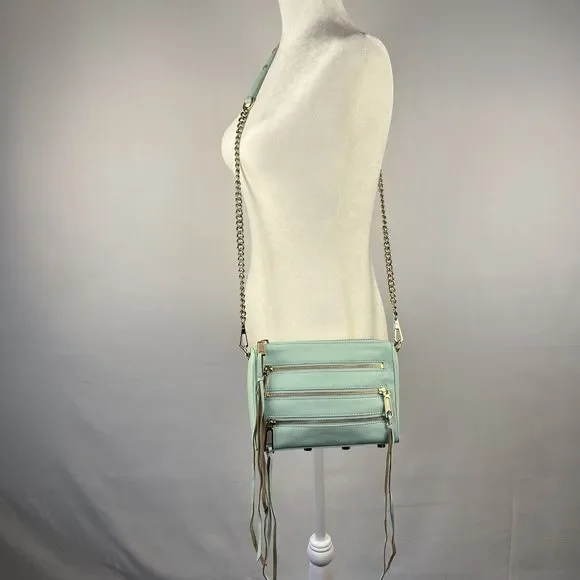 Rebecca Minkoff Crossbody Mini Bag Leather Purse Studded 5 Zip Mint Clutch Tote - Picture 8 of 16